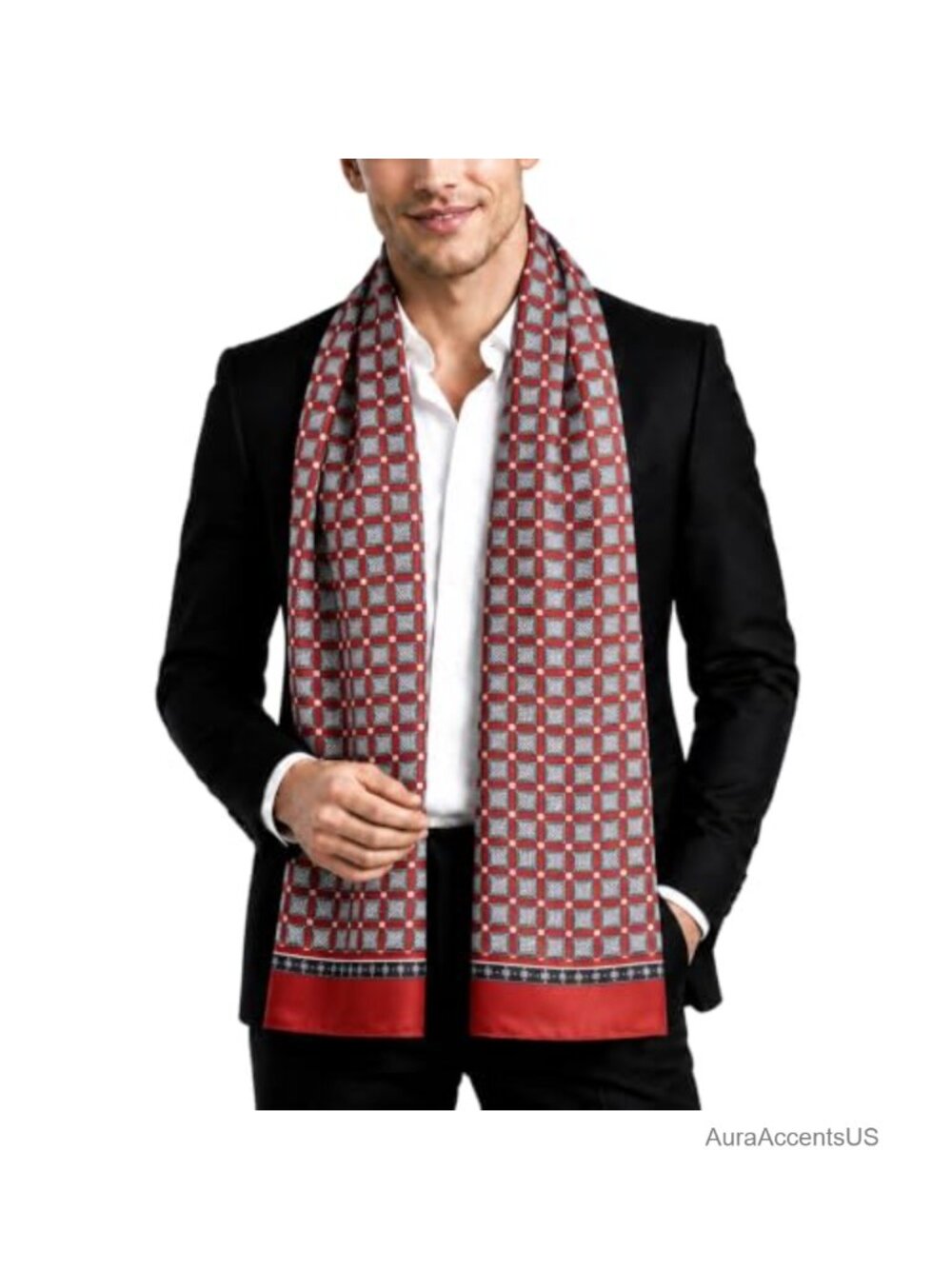 Men's Silk Feeling Long Scarf, Lightweight Satin Neckerchief for Suits & Formal